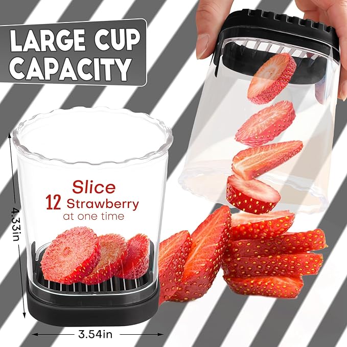 Creative Strawberry & Fruit Slicer - Detachable Cutter with Push Plate (Black)