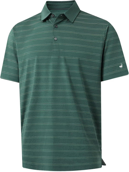 Rouen Polo Shirts for Men Dry Fit Performance Heather Stripe Golf Polo Moisture Wicking Lightweight Breathable Golf Shirts
