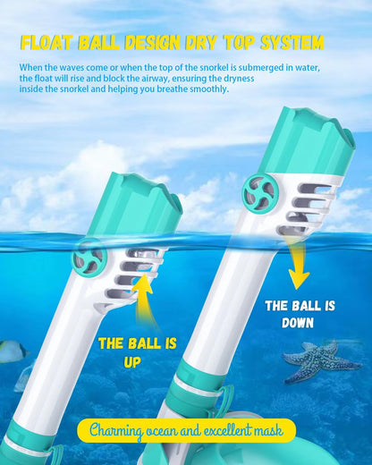 W WSTOO Kids Full Face Snorkel Masks,Suitable for Beginners Dry Top Snorkeling Gear,Can Your Mouth or Nose to Breathe,180 Degrees Panoramic View,Anti-Fog Anti-Leak,Summer Travel and Vacationing Gifts