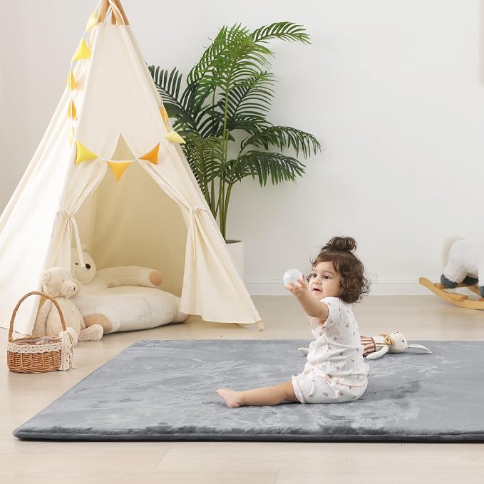 1.5" Thick Baby Play Mat for Floor 59x79 Soft Foam Mats, Dark Grey | Memory Mat for Baby to Play, Waterproof Easy Care with Non-Slip Tummy Time Play Mat for Nursery Playroom Classroom