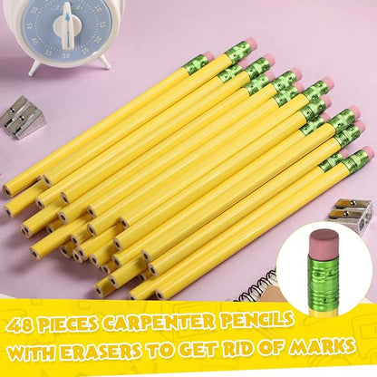 Fainne 48 Pcs Large Pencils 3 Sharpeners,Yellow+green,Triangle