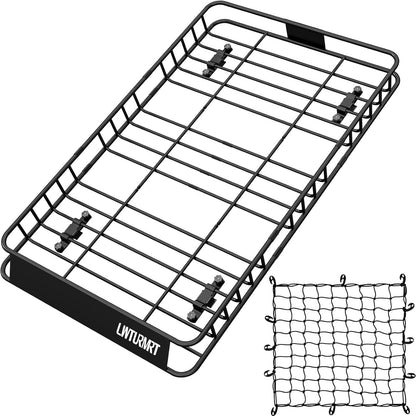 64 x 39 Inch Universal 300LB Heavy Duty Roof Rack Cargo with Cargo Net, Car Top Luggage Holder Carrier Basket for SUV,Truck or RV Camping Storage Steel Construction