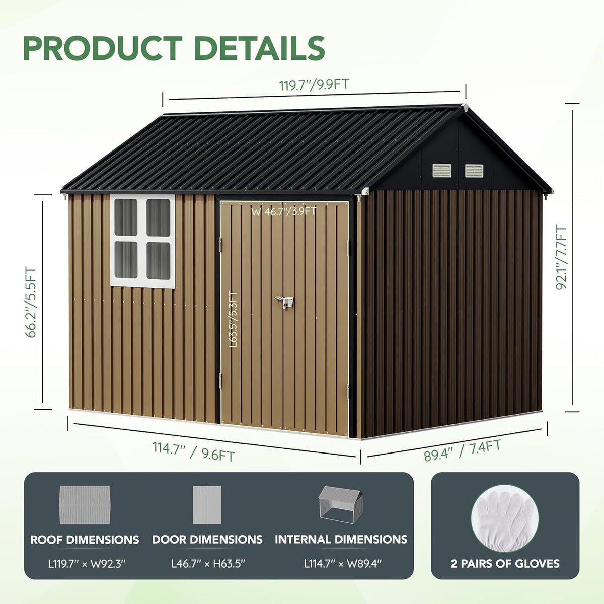 10X8FT Outdoor Steel Storage Shed with Lockable Doors, One Big Window,Ideal for Garden, Backyard, Patio Storage,Brown