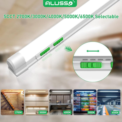 ALUSSO® 4FT LED Shop Lights with 5CCT Selectable for Garage Workshop,2700K/3000K/4000K/5000K/6500K,2100LM,T8 Adjustable Integrated Single Fixture,Corded Electric with ON/Off Switch,10 Pack (T8)