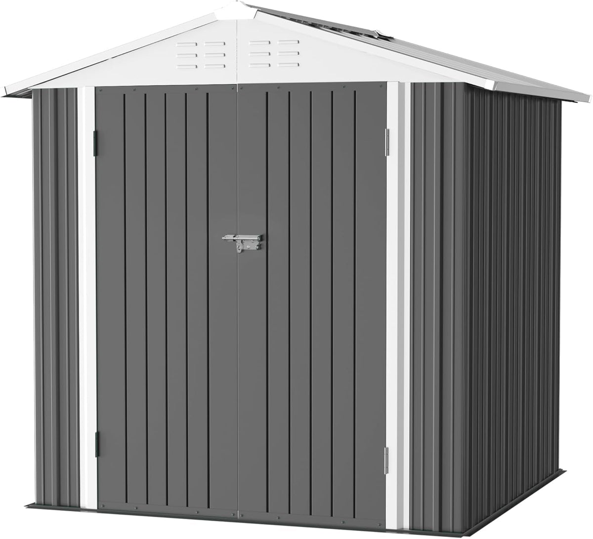 JUMMICO Metal Outdoor Storage Shed 6 x 4 FT Metal Shed with Lockable Door,Waterproof Garden Tool Shed Storage House for Backyard Patio Lawn,Grey