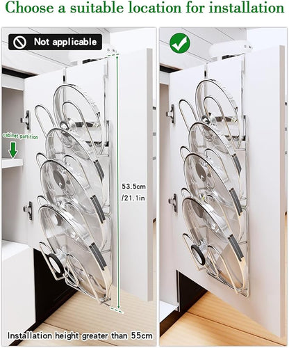 Pot Lid Organizer,304stainless steel door hanging pot lid rack (Modern,Four-layer)