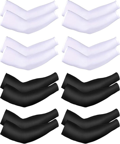 Mudder 8 Pairs UV Sun Protection Cooling Arm Sleeves for Men Women Youth Silk Compression Arm Cover Breathable Outdoors Sport