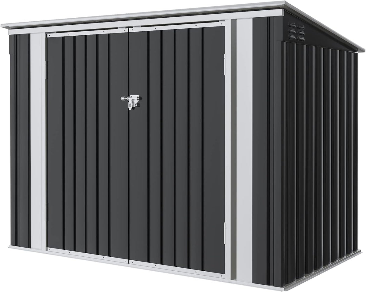 Greesum 5.8x3.3 FT Outdoor Storage Shed Metal Garbage Shed with Lid Chain Hydraulic Gas Rod for Lawn Tools, Bikes, Toys,Garbage Bin,Black