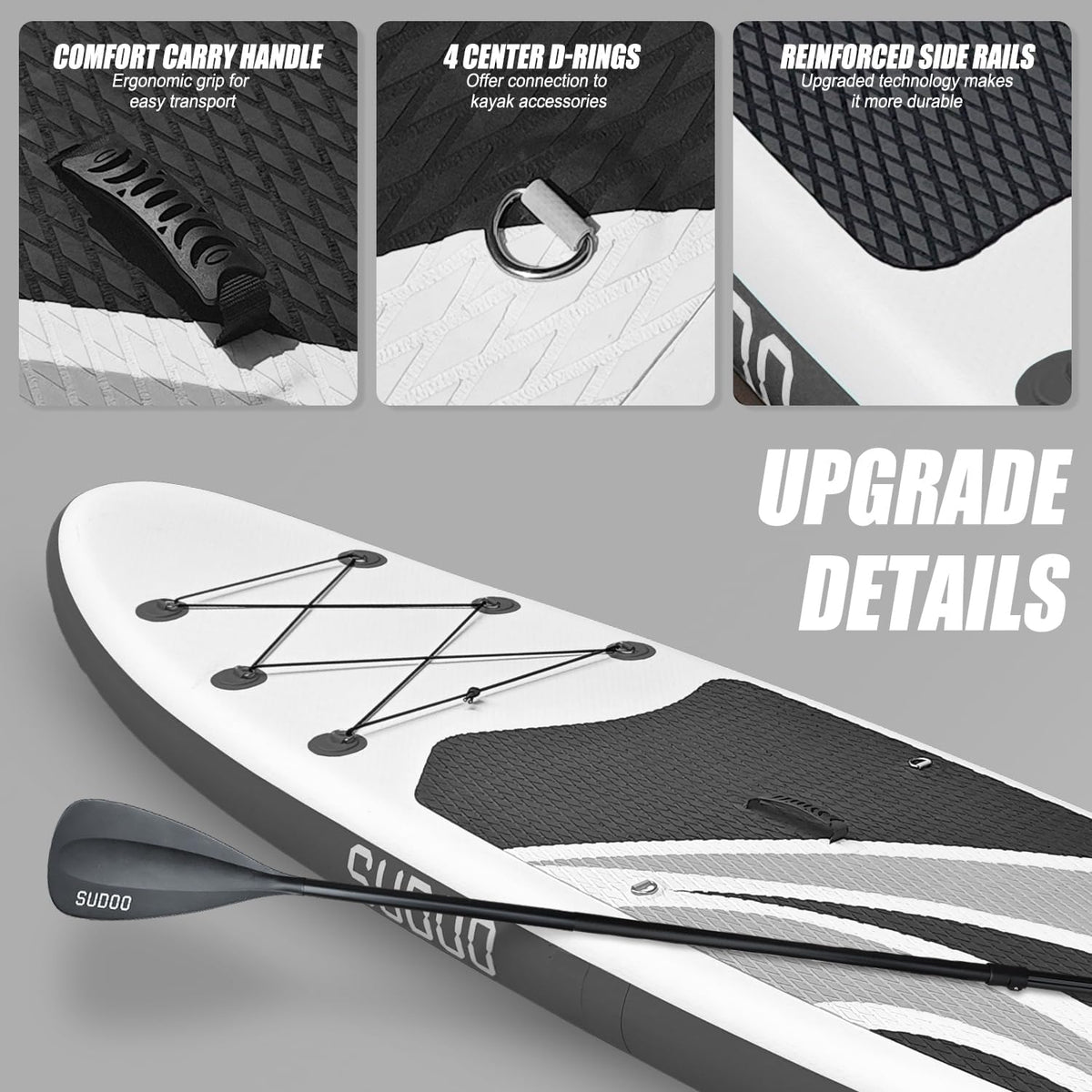 Inflatable Stand Up Paddle Board 10‘x30‘‘- Ultra-Light SUP with Backpack, Pump, Paddle, Coil Leash, 3 Fins, Repair Kit, Stable Design, Non-Slip EVA Deck for Adults & Youth