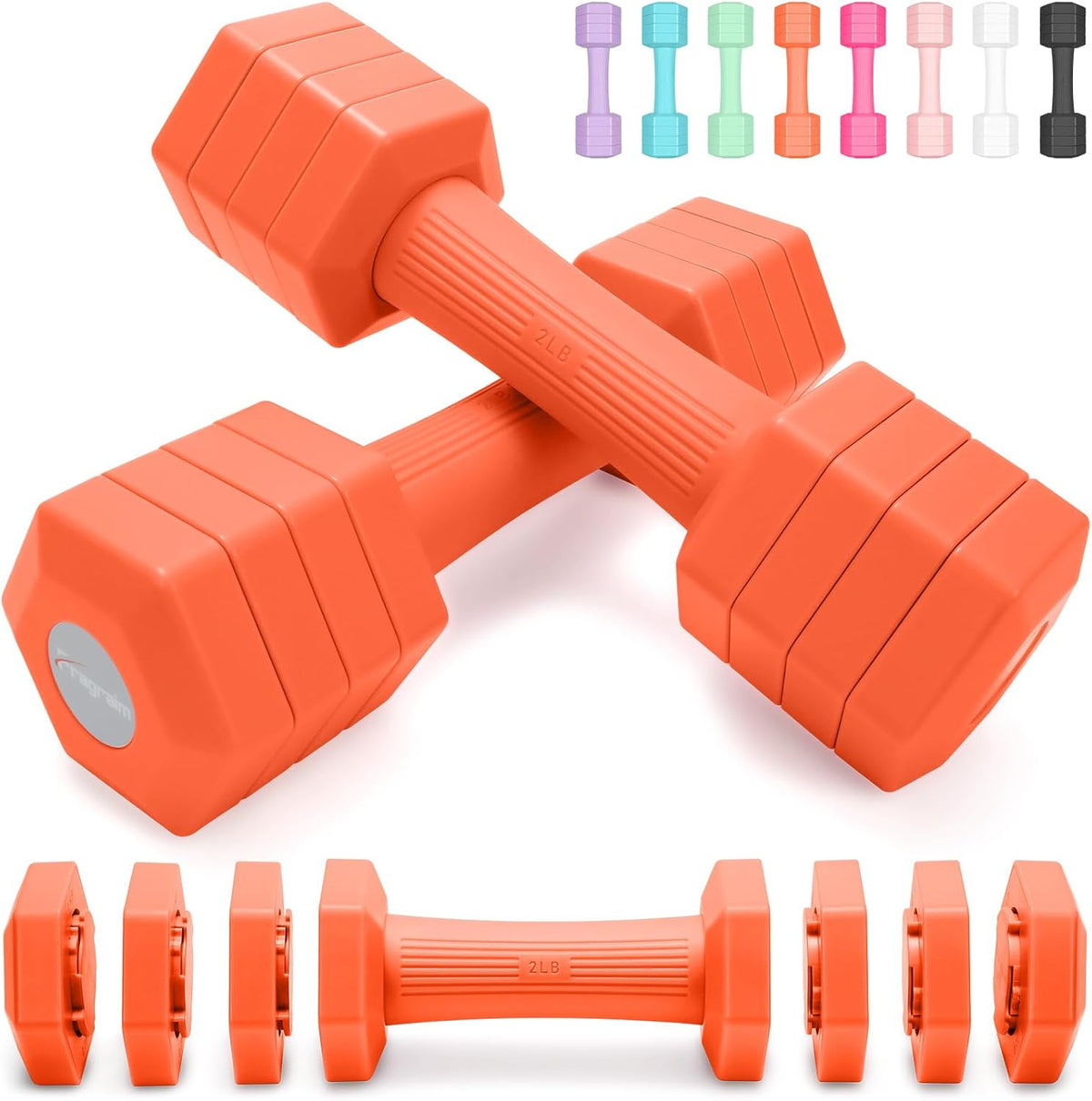 Adjustable Dumbbells Set, 4 in 1 Hand Weights Set for Women Men 10 LB/ 12 LB Dumbbell Pair Each 2lbs 3lbs 4lbs 5lbs Weights Dumbbells Set with TPU Soft Rubber Handle for Home Gym Exercise Fitness