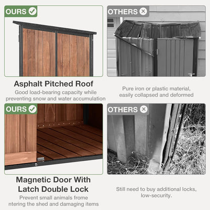 Outdoor Storage Shed with Floor - Waterproof Natural Fir Cabinet with Adjustable Shelves and Double Lock for Anti-Theft - Suitable for Storing Garden Tools, and Household Debris (Deep Brown)