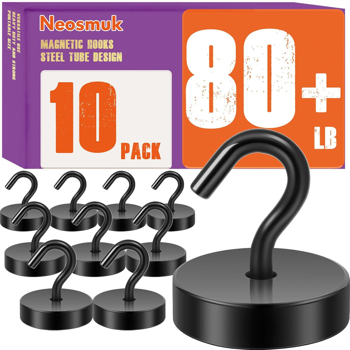 Neosmuk Magnetic Hooks, Cruise Ship Essentials, 80lb+ Heavy Duty Magnetic Hooks for Cruise Cabins, Refrigerator, Grill, Hanging, and Travel | Extra Strong Must-Haves Magnet Hook,Black
