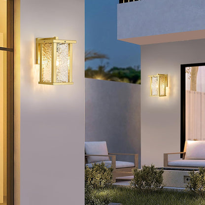 Outdoor Wall Sconce E26 Base Metal Frame - Gold Exterior Light Fixture with Clear Glass, Waterproof Porch Wall Mount Lighting for Garage, Patio(Bulb not Included)