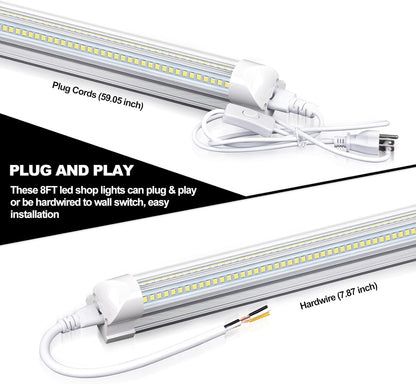 LED Shop Lights - 4FT 50W LED Light Fixture, 4 Foot High Output 7750Lumen, 6000K, Clear Cover, V-Shape Linkable, Plug and Play, T8 LED Tube Light for Garage, Workshop (10 Pack)