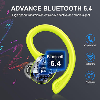 Wireless Earbuds Sport Bluetooth Headphones 5.4, 2025 Bluetooth Earbuds 4 HD Mic, Over-Ear Buds with Earhooks ENC Noise Canceling Earphones, 48Hrs Stereo, IP7 Waterproof Headset for Workout/Running