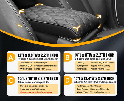 Car Center Console Cover pad PU Leather,Black Armrest Box mat, Vehicle Arm Rest Cushion Protector,Memory Foam napa Leather,Consoles Hand Rest Pillow(sizeA 12 x 5.9 x 2.2 inch)