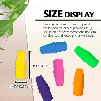 BAZIC Products Neon Pencil-Top Eraser Caps, Latex-Free, PVC-Free, 12-Box