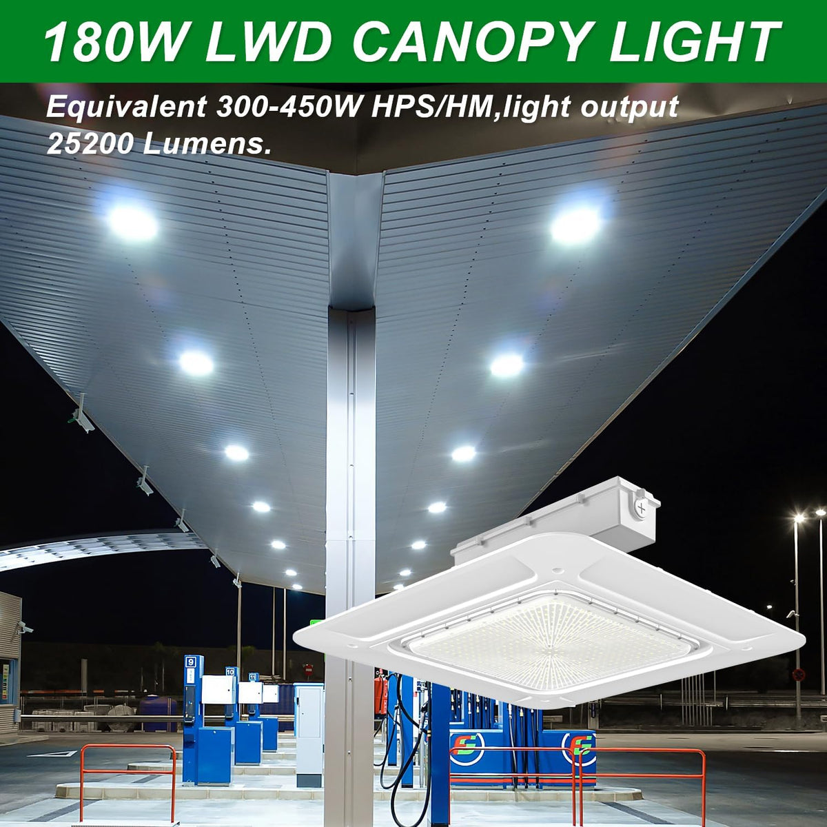 OSTEK LED Gas Station Canopy Light, 180W Carport Ceiling Light 5700K, Outdoor Rated (600W HID/HPS Equivalent), 90-277V IP65 DLC & UL Listed (180W-1 Pack)