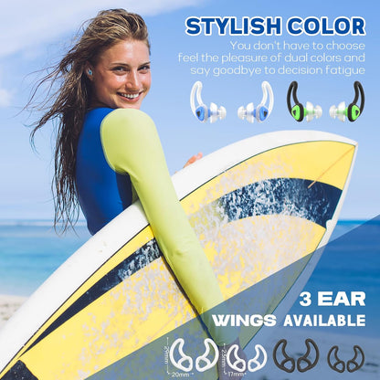 Hearprotek Swimmer Ear Plugs, [2 Pairs] Custom-fit Water Protection Adult Swimming earplugs for Swimmers Pool Shower Bathing and Other Water Sports(Blue&Green)