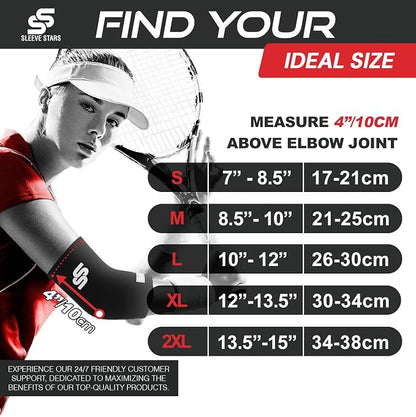 Sleeve Stars Elbow Sleeve for Pain Relief & Protection - Elbow Compression Sleeve for Women & Men - Supportive Elbow Brace for Tendonitis, Recovery & Ideal for Sports, Work