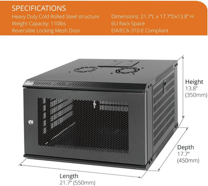 Tecmojo 6U Wall Mount Rack Network Cabinet for 19" IT Equipment,with Lockable Mesh Door and Side Panels,Cooling Fan,450mm Depth (Standard 6U/450mm Deep), Mesh/Black
