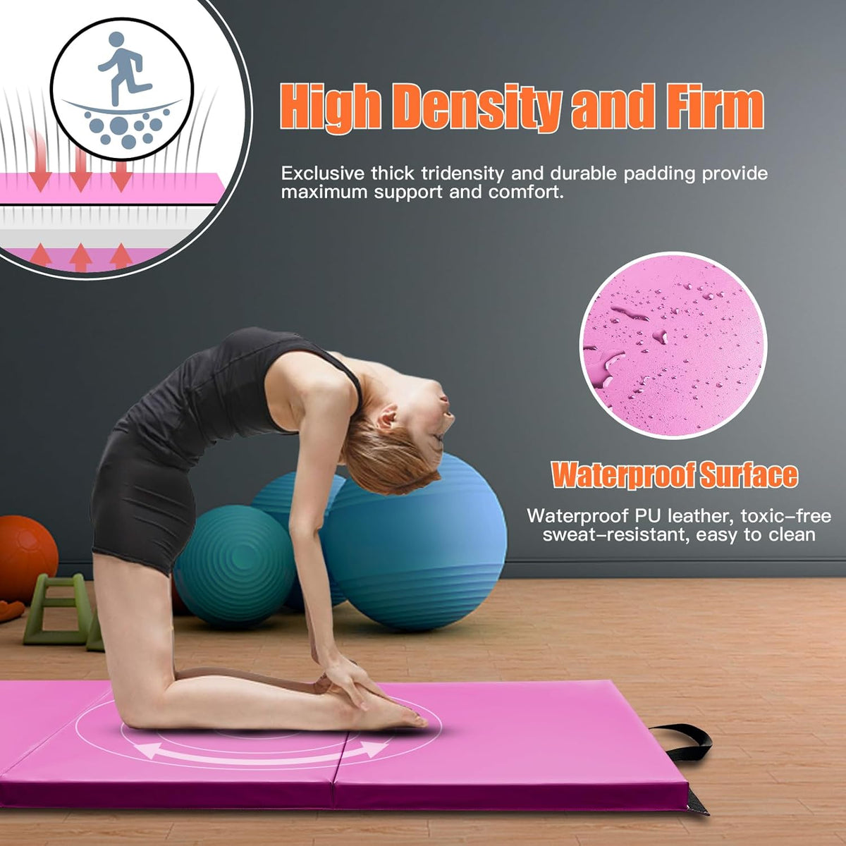 RitFit Upgraded Folding Exercise Mat, 2 Inch Thick Gymnastics Mat 3’x6’,4’x8’,4x10’,2'x8' with Carrying Handles for Yoga, MMA, Stretching, Core Workouts and Home Gym Protective Flooring