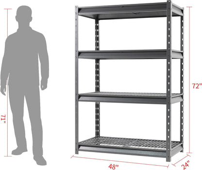 The Atlas 48" W Heavy Duty Garage Shelving Unit Load 12000 Lbs, 4-Tier Metal Shelves for Storage, Adjustable All Steel Industrial Shelf, 48" W x 24" D x 72" H, Grey