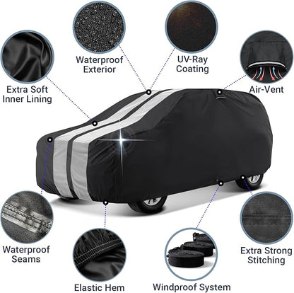 iCarCover Premium Heavy Duty SUV Car Cover - Waterproof All Weather Rain Snow UV Protection, CJ-5, Wrangler, FJ40, Tracker 2-Door, Sidekick 2-Door, Size S56 (See Size Chart), Stripe - Black/Gray