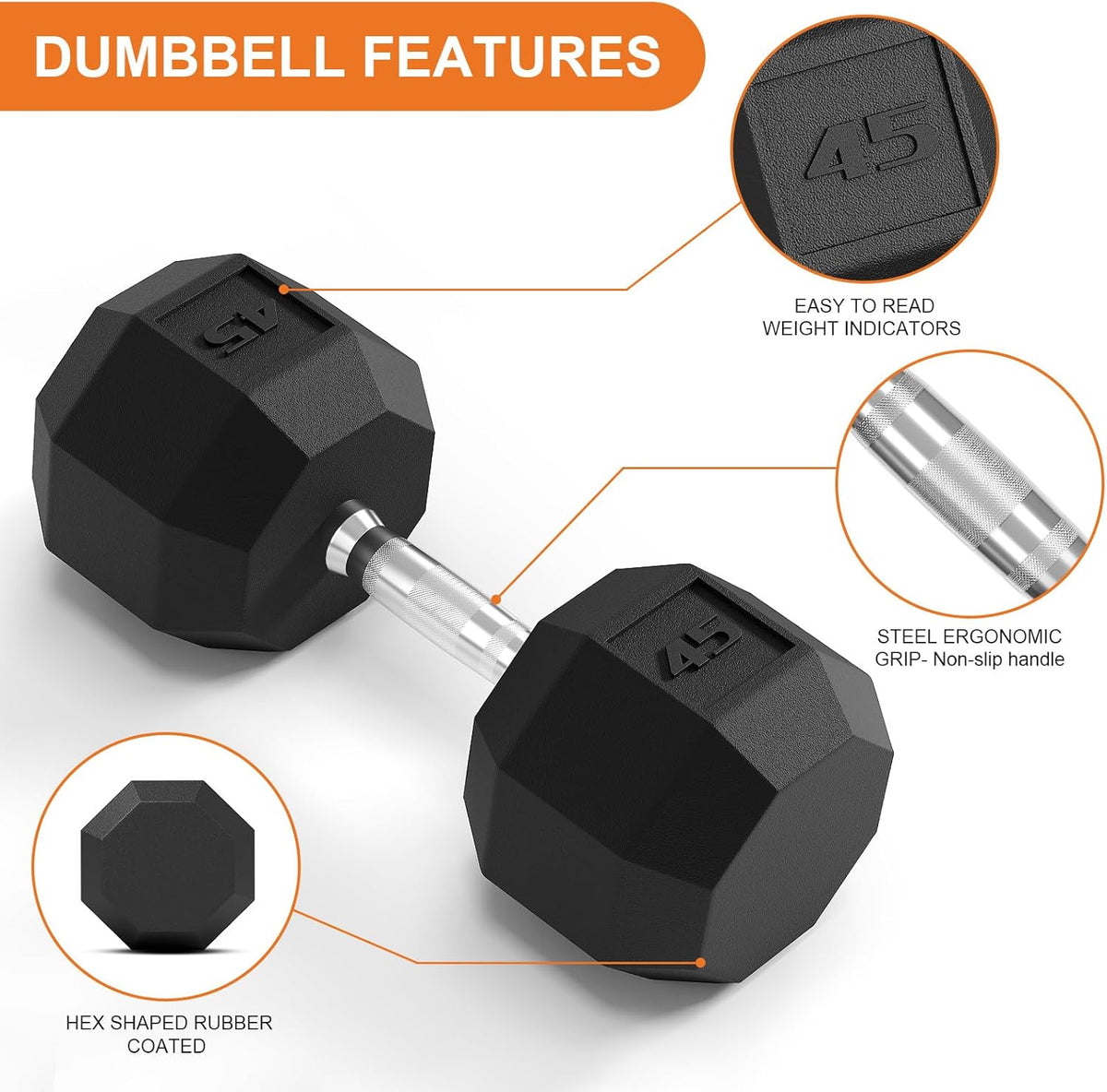 Rubber Coated Hex Dumbbell Weight Set, Multiple Sizes Exercise & Fitness Dumbbells,100LB Set,110LB Set,200LB,350LB,450LB,550LB, 35-50Lbs Pairs for Muscle Toning, Strength Building & Full Body Workout