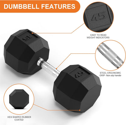 Rubber Coated Hex Dumbbell Weight Set, Multiple Sizes Exercise & Fitness Dumbbells,100LB Set,110LB Set,200LB,350LB,450LB,550LB, 35-50Lbs Pairs for Muscle Toning, Strength Building & Full Body Workout