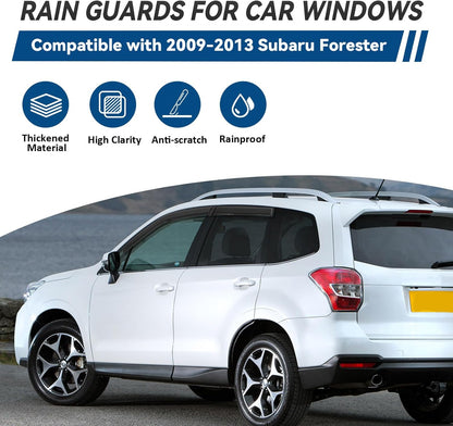 4pcs Front+Rear Smoke Tint Sun/Rain Guard Outside Mount Tape-On Vent Window Visors Compatible with 09-13 Forester
