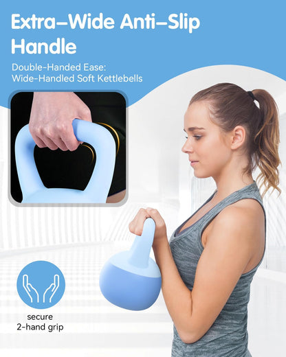 Soft Kettlebell - Cushioned Impact-Resistant Base and Anti-Slip, Kettle bell Anti-Slip Grip Weight for Home Workouts, Safe Strength Training Kettlebells Sets for Women & Men, With Non-slip Gloves