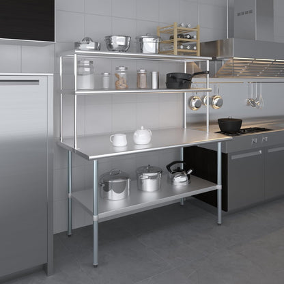 Amgood Stainless Steel Work Table Double Tier Overshelf | Metal Kitchen Prep Table & Shelving Combo (30" x 60" Work Table + 18" Overshelf)