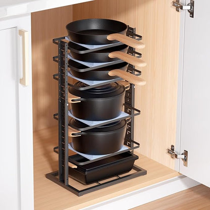 LAMU Pots and Pans Organizer for under Cabinet, 6-Tier Heavy Duty Pan Pot Organizers inside Cabinet Adjustable 14 to 24.57", Pot Rack Kitchen Cabinet Organization and Storage Holds up to 12" Cookware