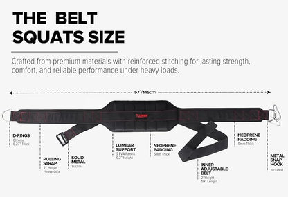Belt for Belt Squats, Rack Attachment & Squat Machine, Weight Lifting&Powerlifting – Back Support, Low-Profile, Padded Hip & Thigh, Secure Buckle, Heavy Duty