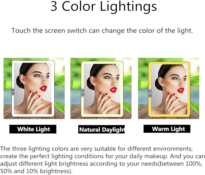 deweisn Folding Lighted Makeup Mirror with 72 LEDs 3 Colors Light Modes USB Rechargable 1800mA Batteries Portable Ultra Thin Compact Vanity Mirror Dimmable Travel Mirror