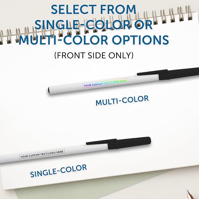 DISCOUNT PROMOS Custom Value Stick Pens Set of 10, Personalized Bulk Pack - Black Ink, Great for Office, School, Business, Tradeshows, Events - Black