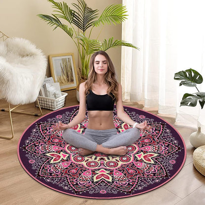 Knsbk Large Round Yoga Mat 4.6'X3.5mm for Exercise Premium Extra Thick, Ultra Comfortable, Non Slip, Meditation Mat