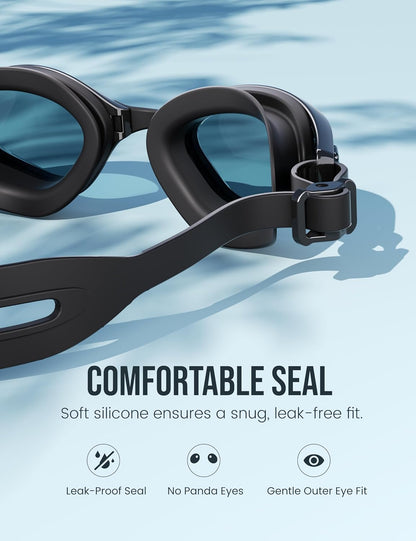 Swimming Goggles, No Leaking Swim Pool Goggles for Adults with Fog-Resistant, UV-Blocking Lenses for Men Women Youth