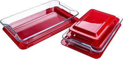 Set of 8 PCS Nesting Tempered Glass Bakeware Set, 4x Glass Baking Dishes and 4x BPA Free Lids. Oven, Refrigerator and Dishwasher Safe.