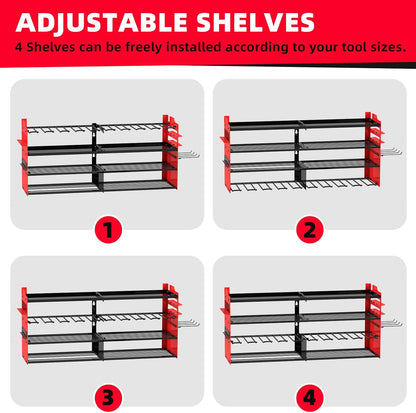 Power Tool Organizer Wall Mount with 8-Drill Holders-400Lbs Load Heavy Duty Metal 4-Layers Garage Storage & Organization Battery Tools Rack with Side Panels Utility Racks Workshop Gifts for Men