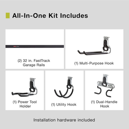 Rubbermaid FastTrack Garage Storage System Tool Hanging Kit, Wall Mount Holder for Garden Lawn Tools/Garage/Home Organization