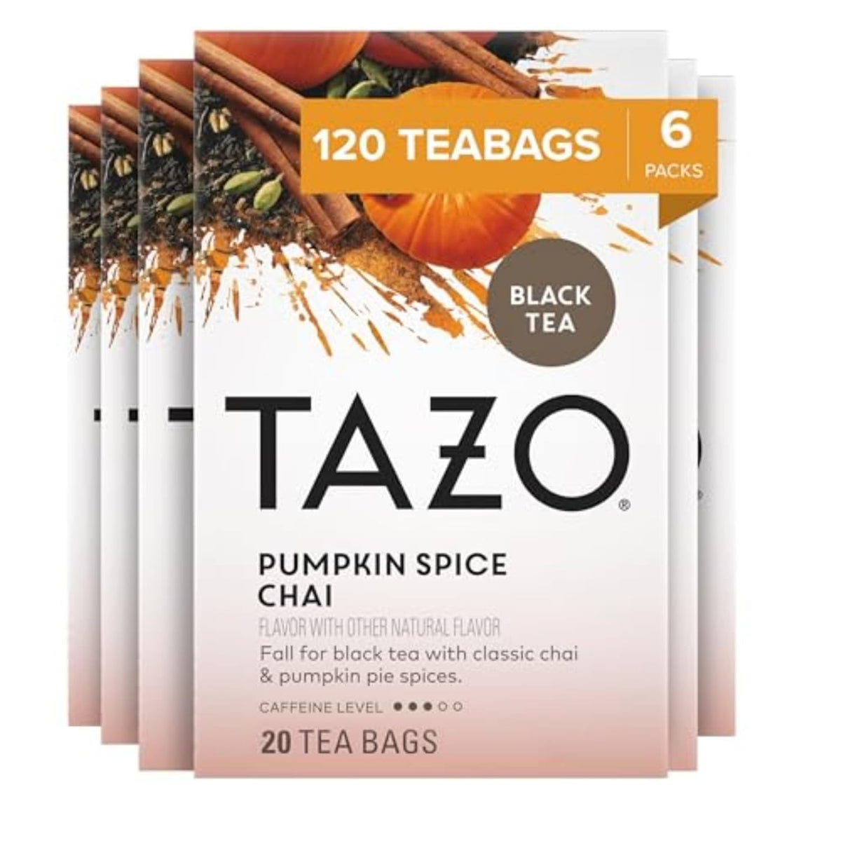 TAZO Pumpkin Spice Chai Tea Bags, Black Tea, Holiday Gift For Tea Lovers, 20ct (6pk)