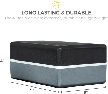 Sunshine Yoga 4" Striped Yoga Block, 10 Pack Bulk EVA Foam Yoga Blocks, Firm and Supportive Yoga Brick, Balance Foam for Stretching, Pilates, and Workout, 4" x 6" x 9"