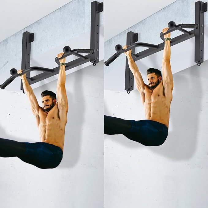Kipika 32" Ceiling Mounted Pull Up Bar - Heavy Duty, Highly Adjustable, Multifunctional Chin Up Bar - Home Gym System with Punching Bag Hanger and Resistance Bands Training