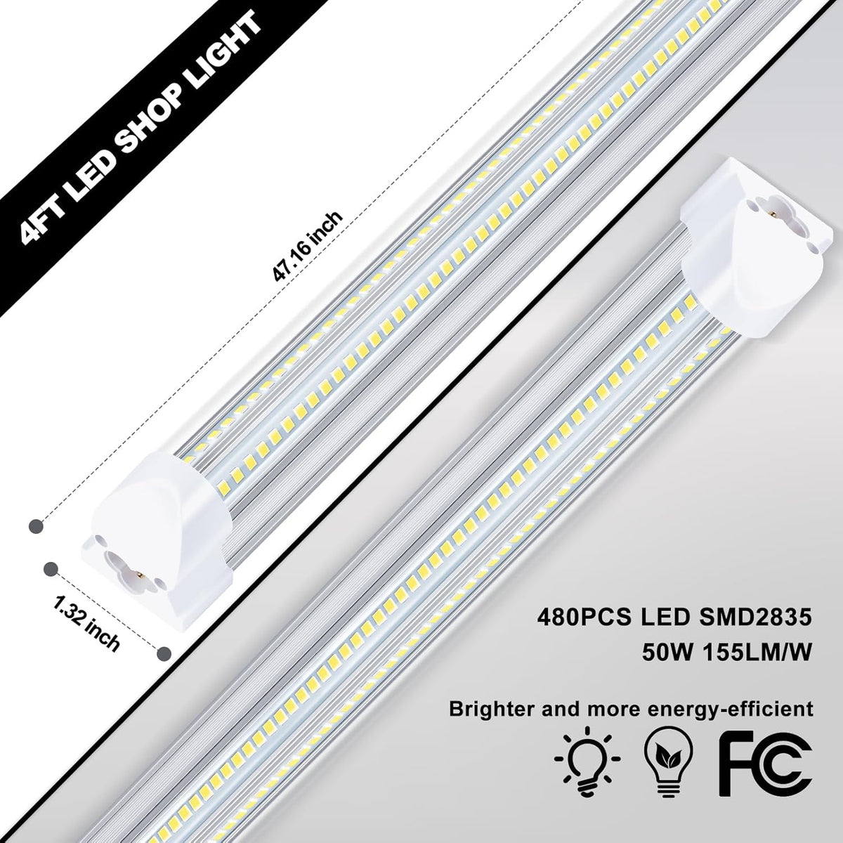 LED Shop Lights - 4FT 50W LED Light Fixture, 4 Foot High Output 7750Lumen, 6000K, Clear Cover, V-Shape Linkable, Plug and Play, T8 LED Tube Light for Garage, Workshop (10 Pack)
