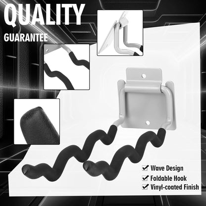 4 Pack Heavy Duty Garage Hooks Ladder Hangers for Garage Wall Flip up Wave Hooks for Shovels Chairs Durable 12" Foldable Tools Holder for Yard Garden Tool Organization