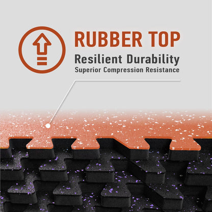 0.56in Thick 96 Sq Ft Exercise Equipment Mats, 24 Tiles Upgraded Rubber Top with High Density EVA Foam, Large Interlocking Puzzle Gym Flooring for Home Gym, Heavy Weight Workout, Black & Purple