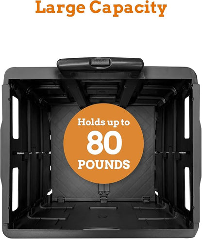 Inspired Living Collapsible Ultra-Slim Pack-N-Roll, 2 Wheel Utility Cart , With Telescopic Handle - Super Strong up to 80 Lbs Load Capacity, Black