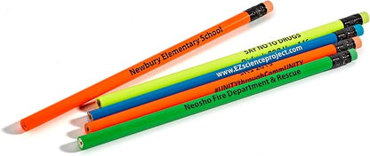Pencil Guy Promotional Personalized Imprinted Yellow Neon Round Pencils 144 to a box. 6 colors to choose from